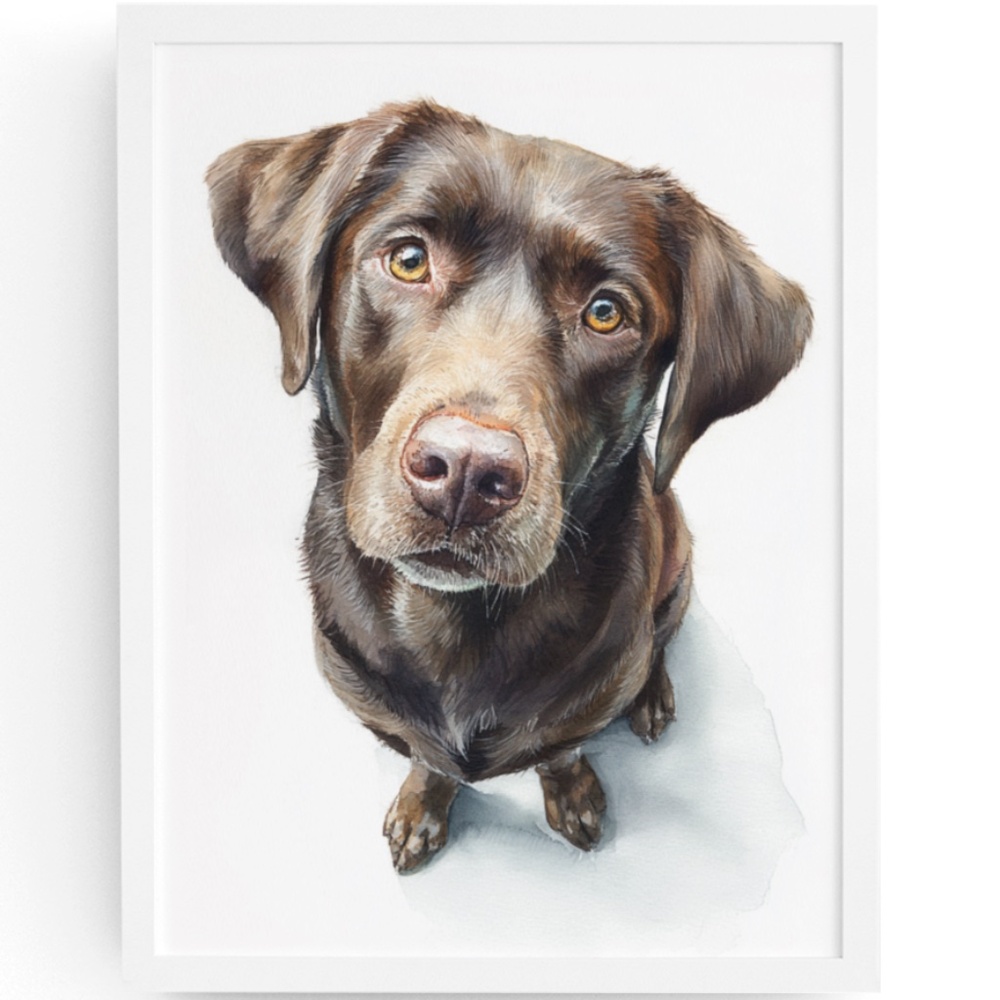 Watercolor Brown Labrador Retriever Dog Portrait Wall Art Print, Unframed
